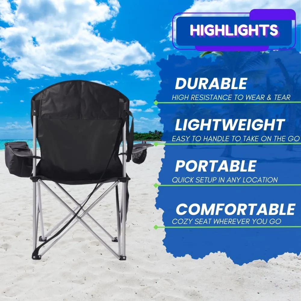 EZONE Set of 4 Camping Chairs with Built-in Ice Cooler, Portable Chair, Storage Pocket, Cup Holder, and Carry Bag Perfect for Camping, Tailgating, Fishing, Beach, and Lawn (4, Black)