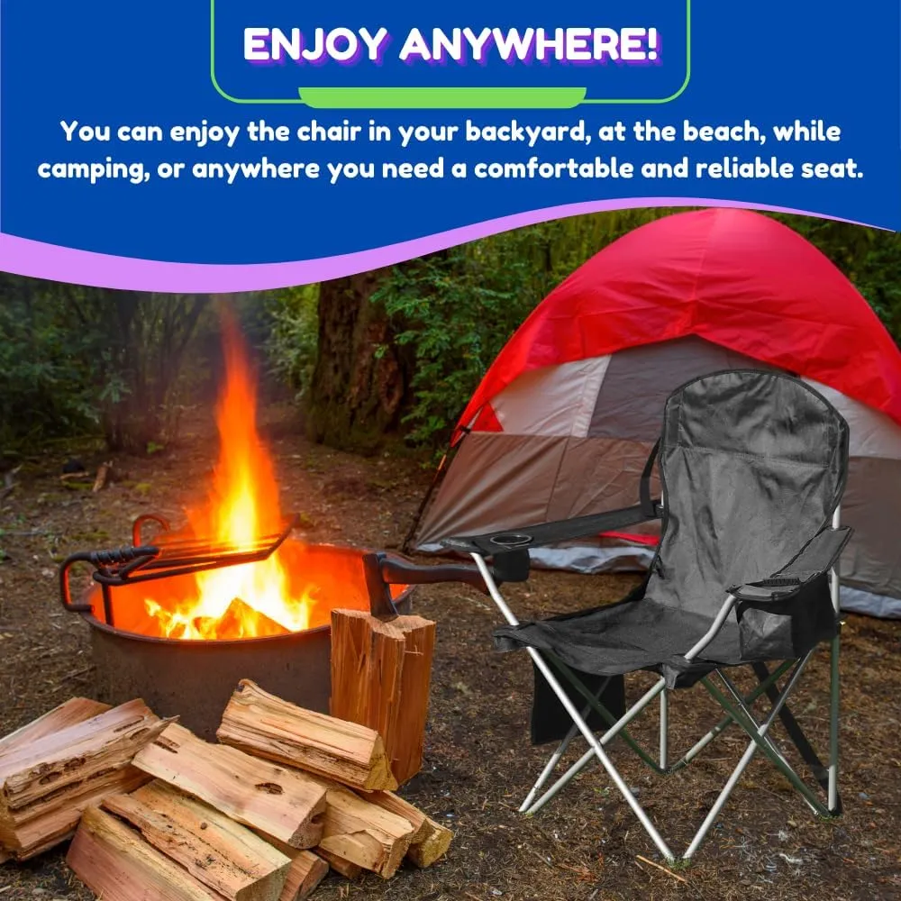 EZONE Set of 4 Camping Chairs with Built-in Ice Cooler, Portable Chair, Storage Pocket, Cup Holder, and Carry Bag Perfect for Camping, Tailgating, Fishing, Beach, and Lawn (4, Black)