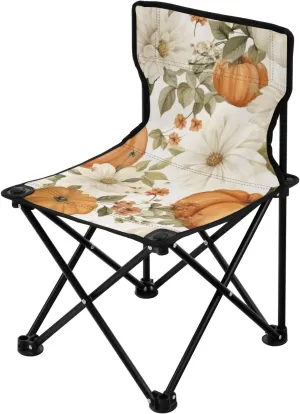 Fall Pumpkin White Flowers Camping Chair for Adults Folding Chair Compact Beach Camp Chairs Camping Stool for Barbeques