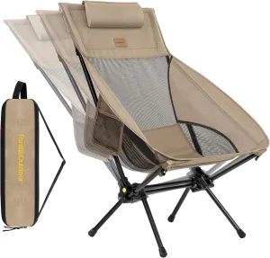 FanttikOutdoor Zeta L8 Max Camping Chair, Portable & Lightweight, Multi-Angle Adjustable, Supports up to 250 lbs, Comfort-Driven Design, High Strength Camping Chair for Travel, Hiking, Fishing (khaki)