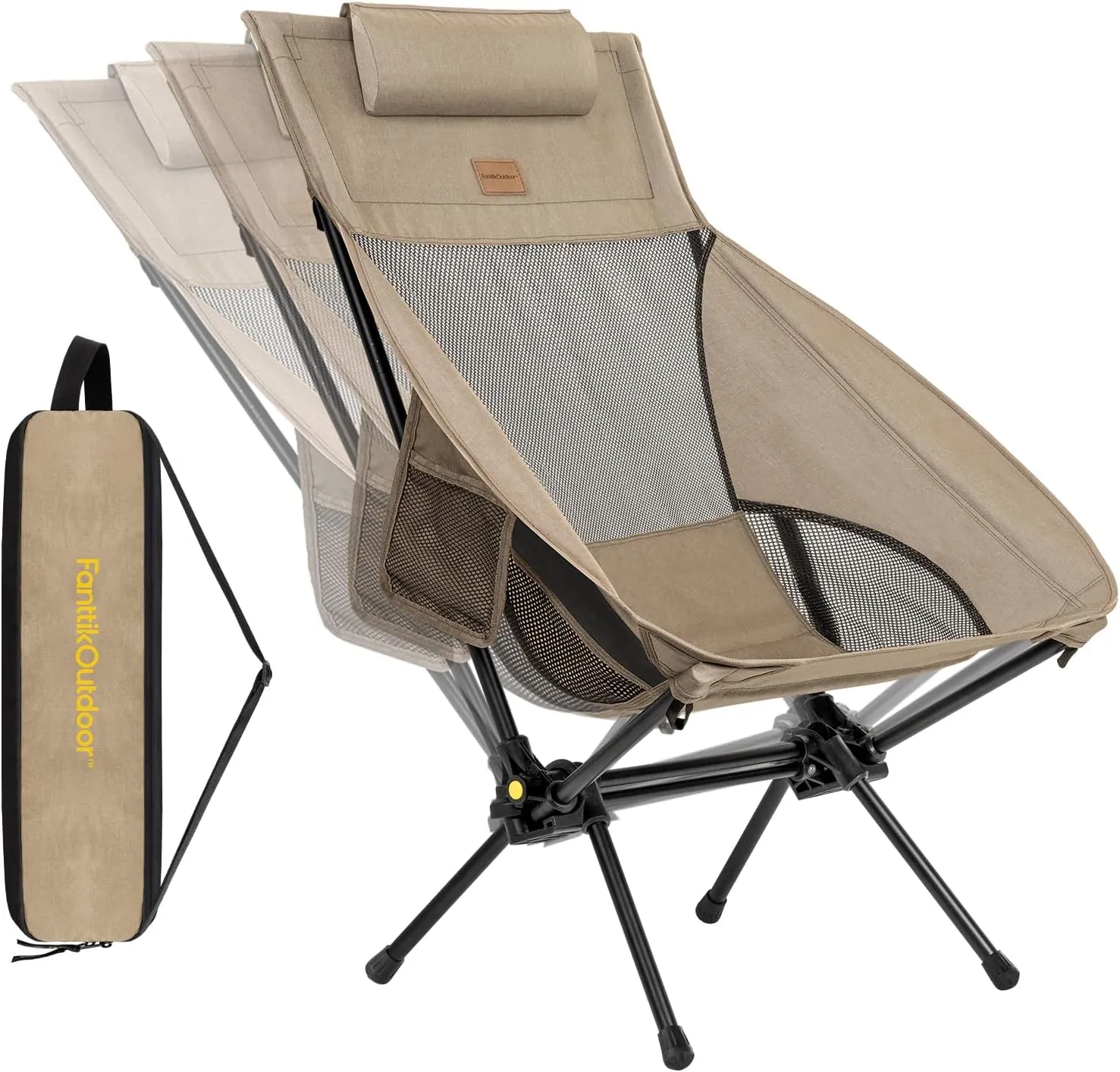 FanttikOutdoor Zeta L8 Max Camping Chair, Portable & Lightweight, Multi-Angle Adjustable, Supports up to 250 lbs, Comfort-Driven Design, High Strength Camping Chair for Travel, Hiking, Fishing (khaki)