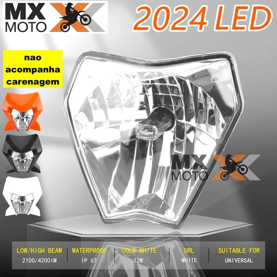 Farol de Led ( Globo   Led ) Sem Carenagem Compatível para KTM 2T EXC / 4T EXCF 150 a 500 2024