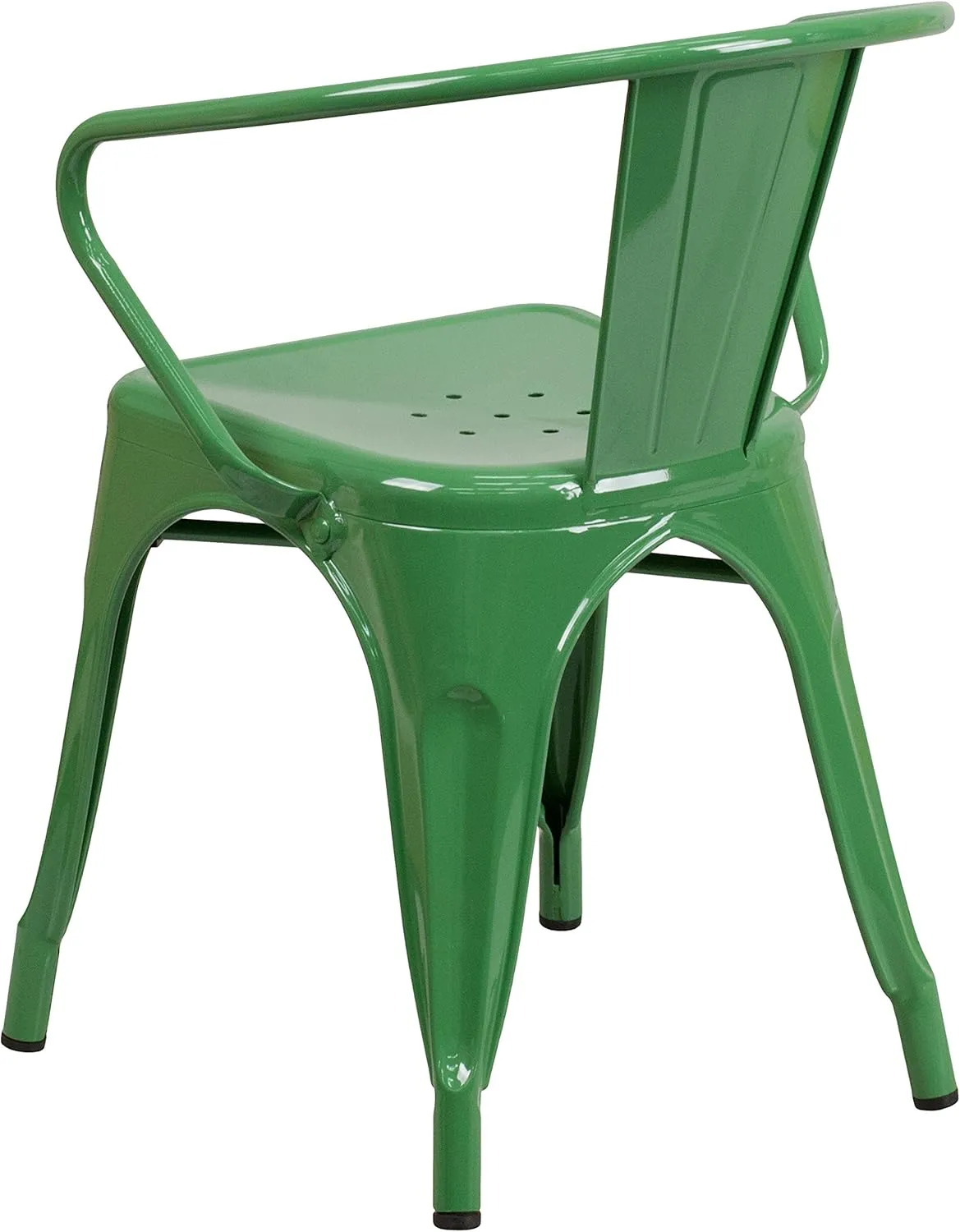 Flash Furniture Luna Commercial Grade Green Metal Indoor-Outdoor Chair with Arms