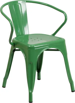 Flash Furniture Luna Commercial Grade Green Metal Indoor-Outdoor Chair with Arms