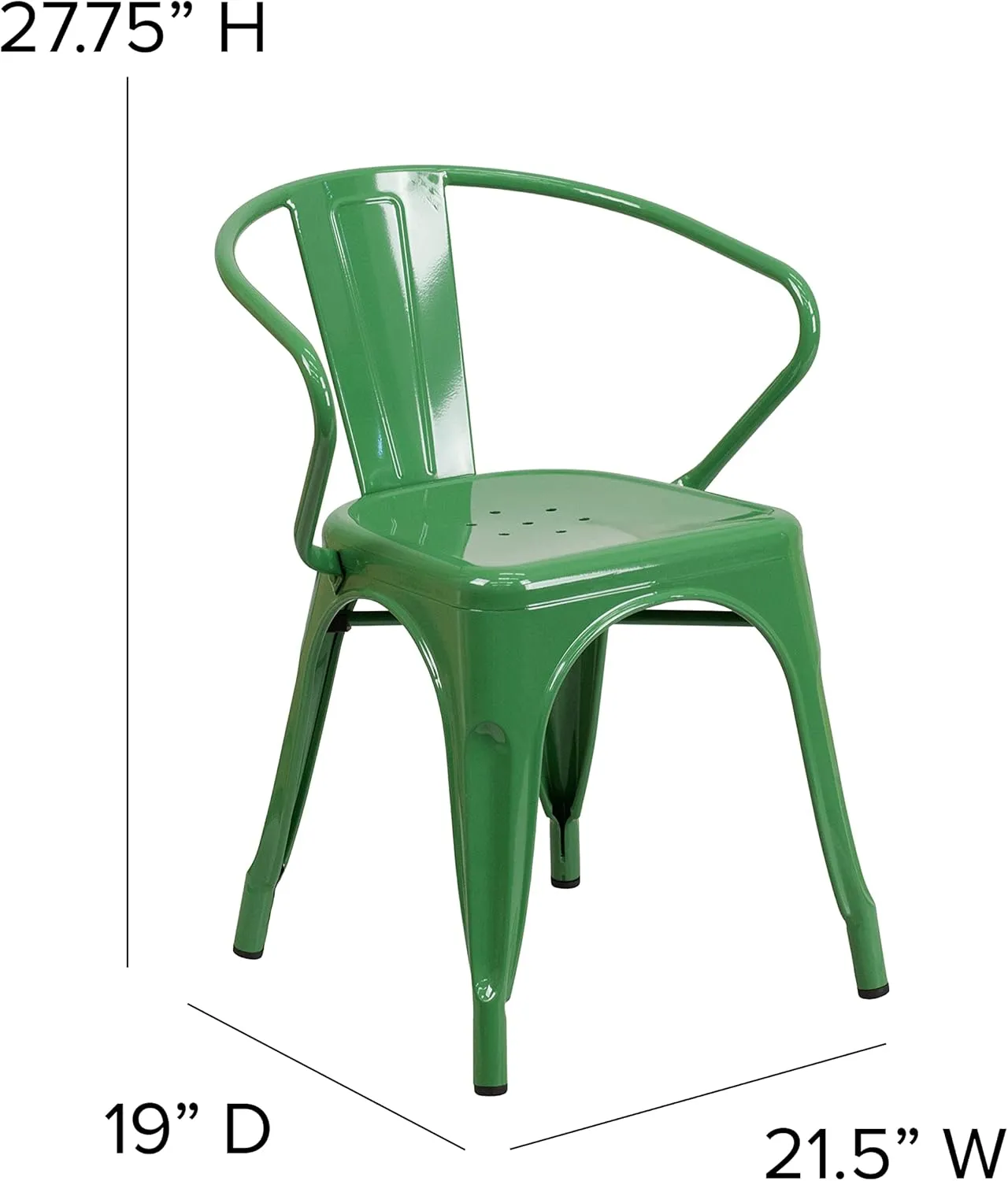 Flash Furniture Luna Commercial Grade Green Metal Indoor-Outdoor Chair with Arms