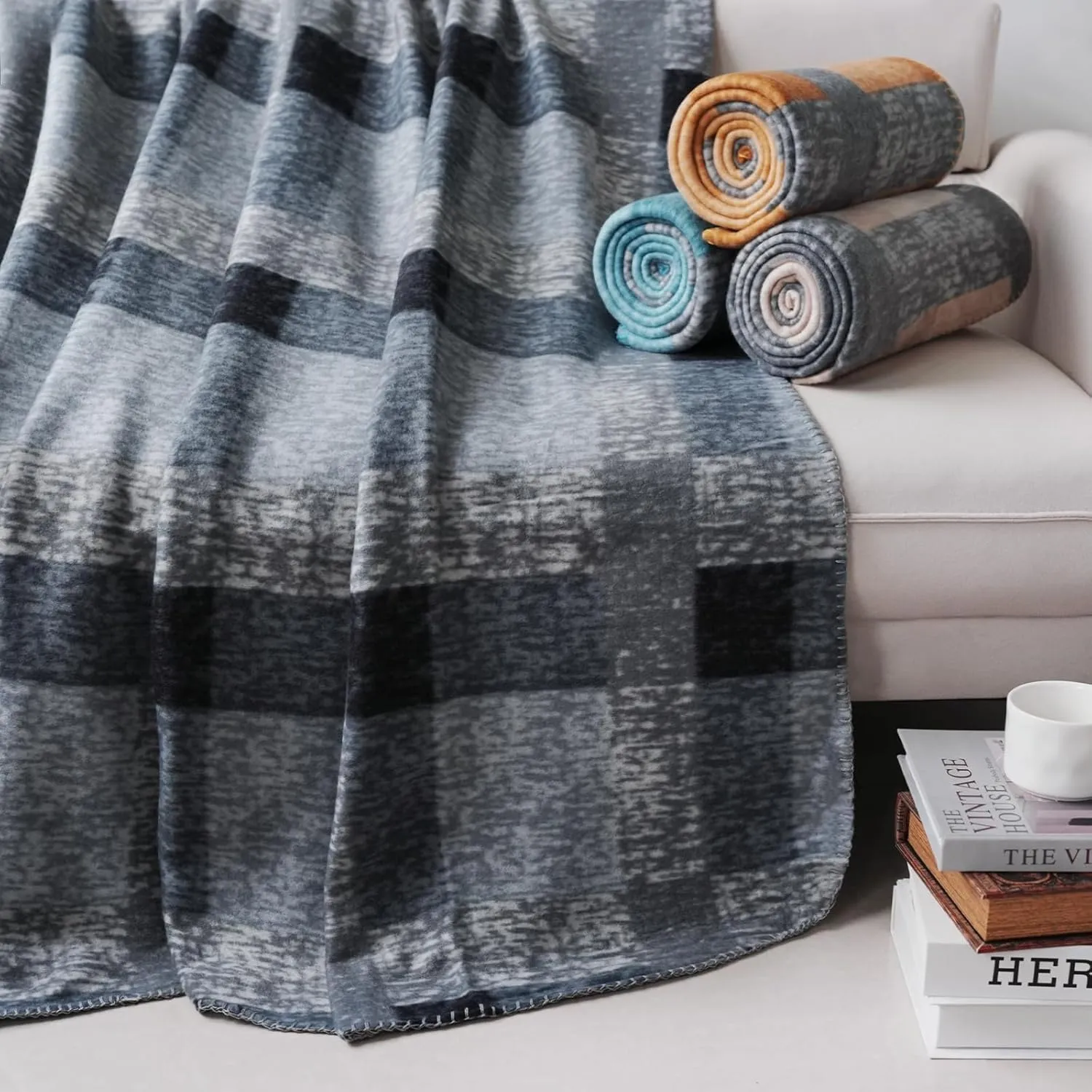 Fleece Throw Blankets Bulk Fleece Blankets Solid Wholesale Lightweight Warm Soft for Pet Bed Couch Office Gifts Travel Seasons (Pack of 6-50x60 Inches,Multiple Plaid)