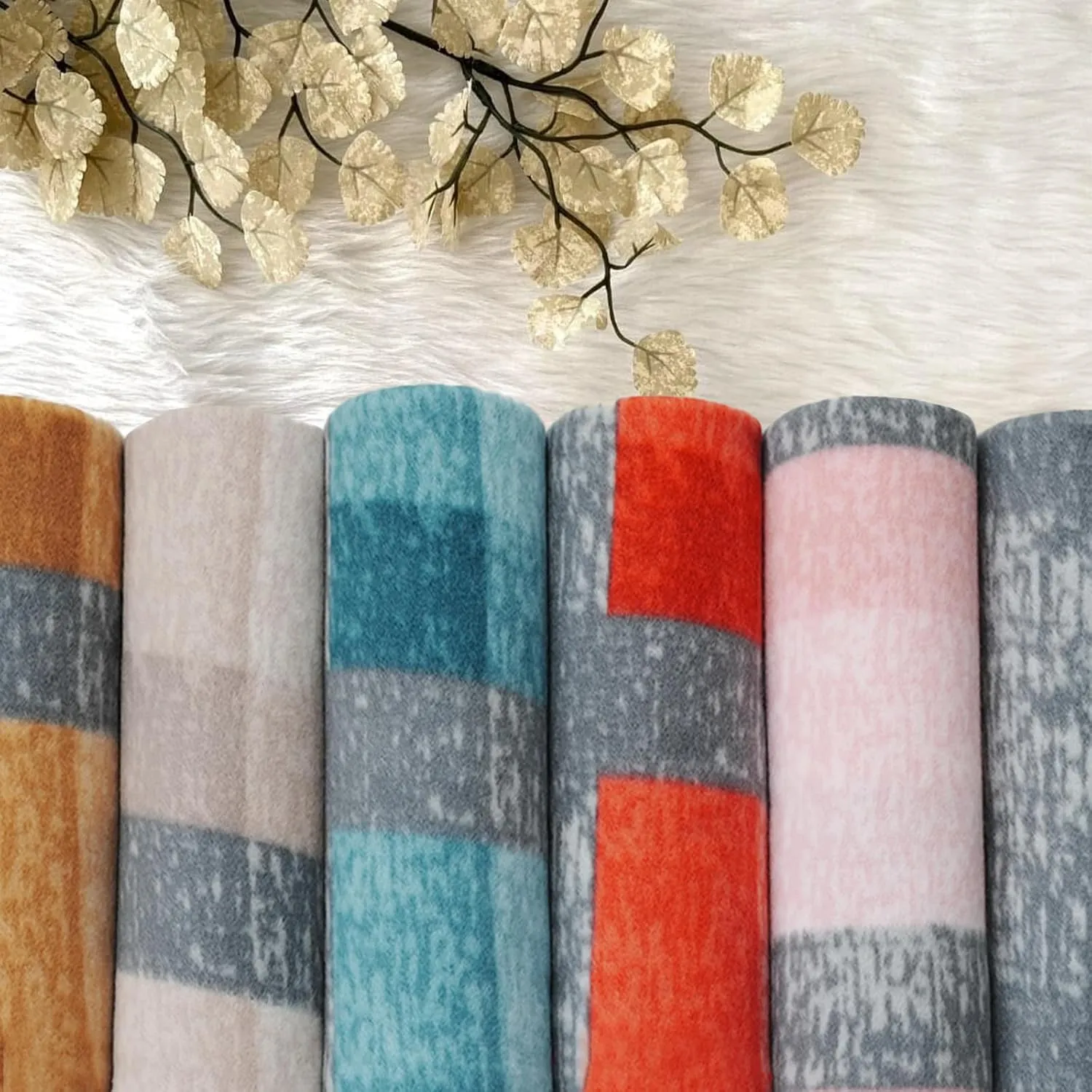 Fleece Throw Blankets Bulk Fleece Blankets Solid Wholesale Lightweight Warm Soft for Pet Bed Couch Office Gifts Travel Seasons (Pack of 6-50x60 Inches,Multiple Plaid)