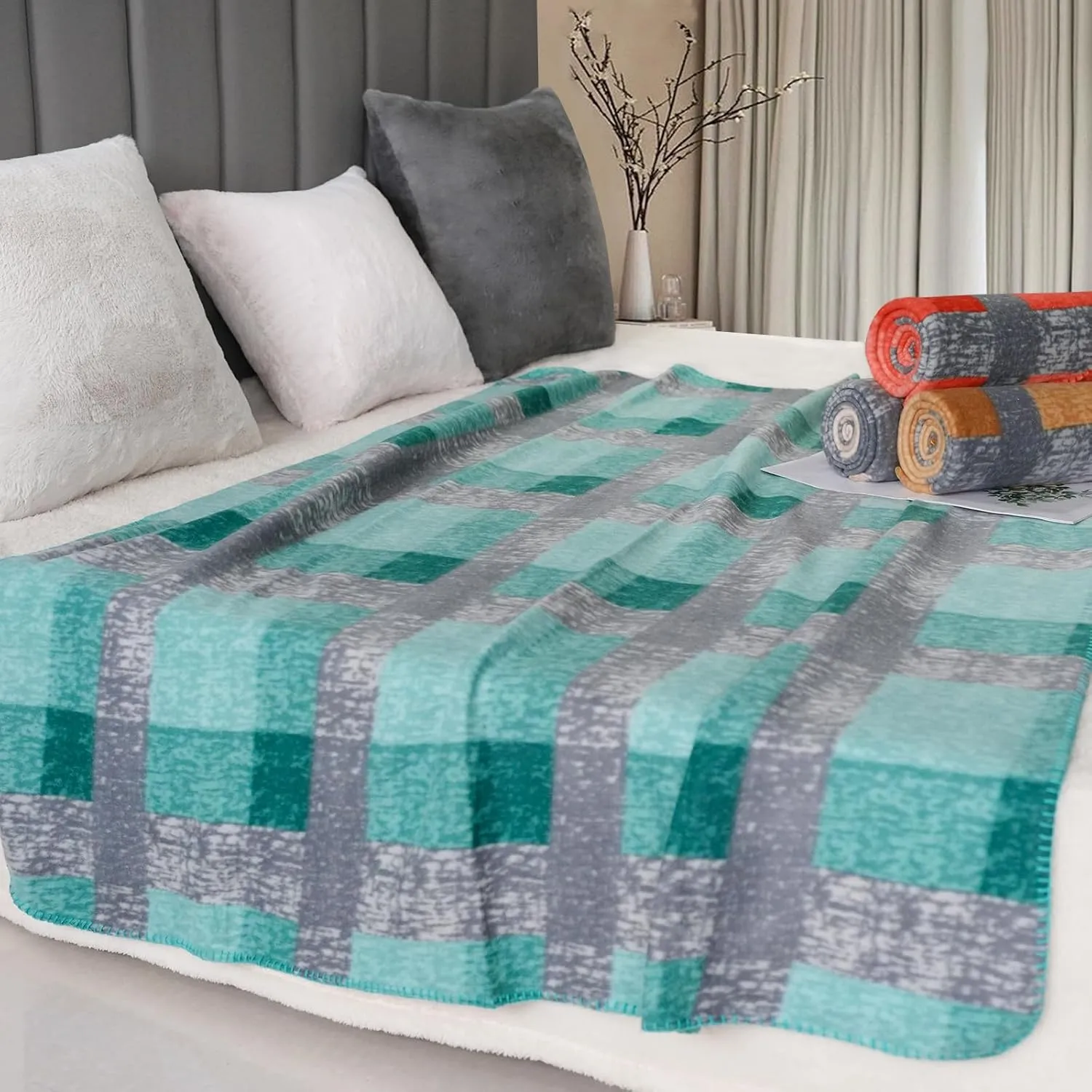 Fleece Throw Blankets Bulk Fleece Blankets Solid Wholesale Lightweight Warm Soft for Pet Bed Couch Office Gifts Travel Seasons (Pack of 6-50x60 Inches,Multiple Plaid)
