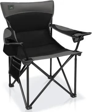 Foldable Camping Chair Heavy-Duty Outdoor Folding Chair Support Up to 300lbs for Hiking, Picnics, Patio, Beach, Fishing (Black)
