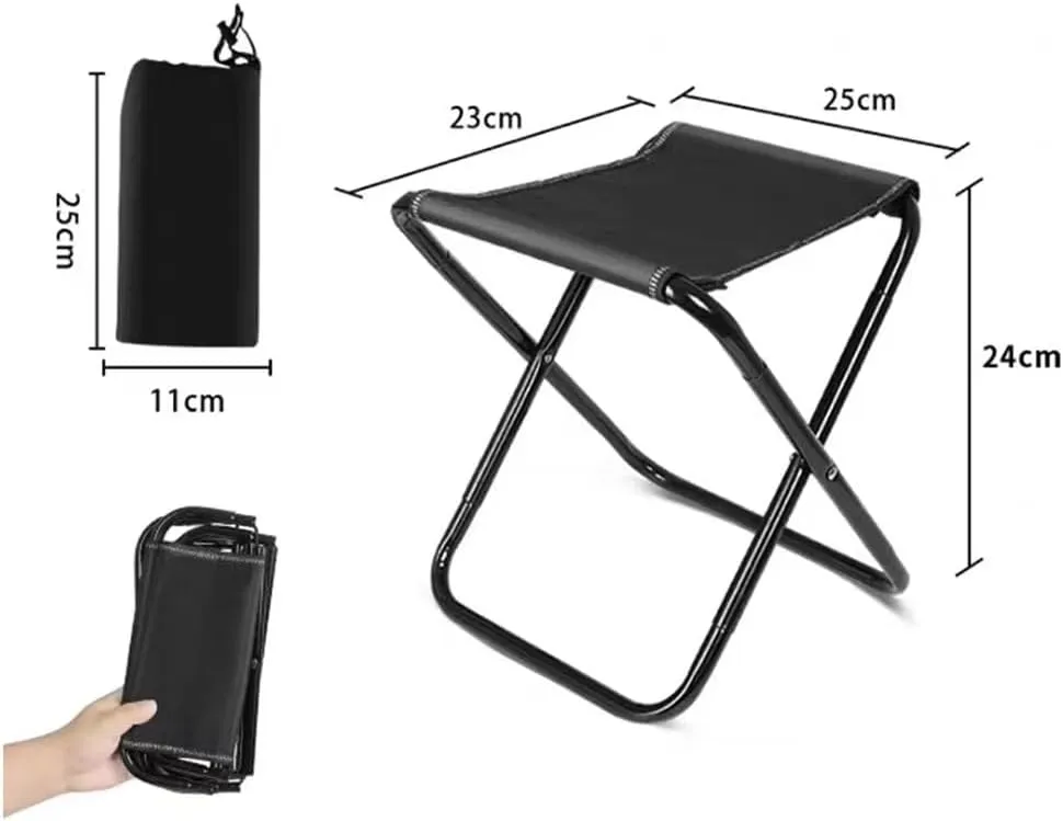Foldable Camping Stool with Carry Bag, Portable Collapsible Chair Stool Outdoor, Lightweight Compact Stool Seat for Fishing Hiking Gardening BBQ(Black,Small)