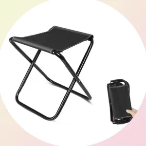 Foldable Camping Stool with Carry Bag, Portable Collapsible Chair Stool Outdoor, Lightweight Compact Stool Seat for Fishing Hiking Gardening BBQ(Black,Small)