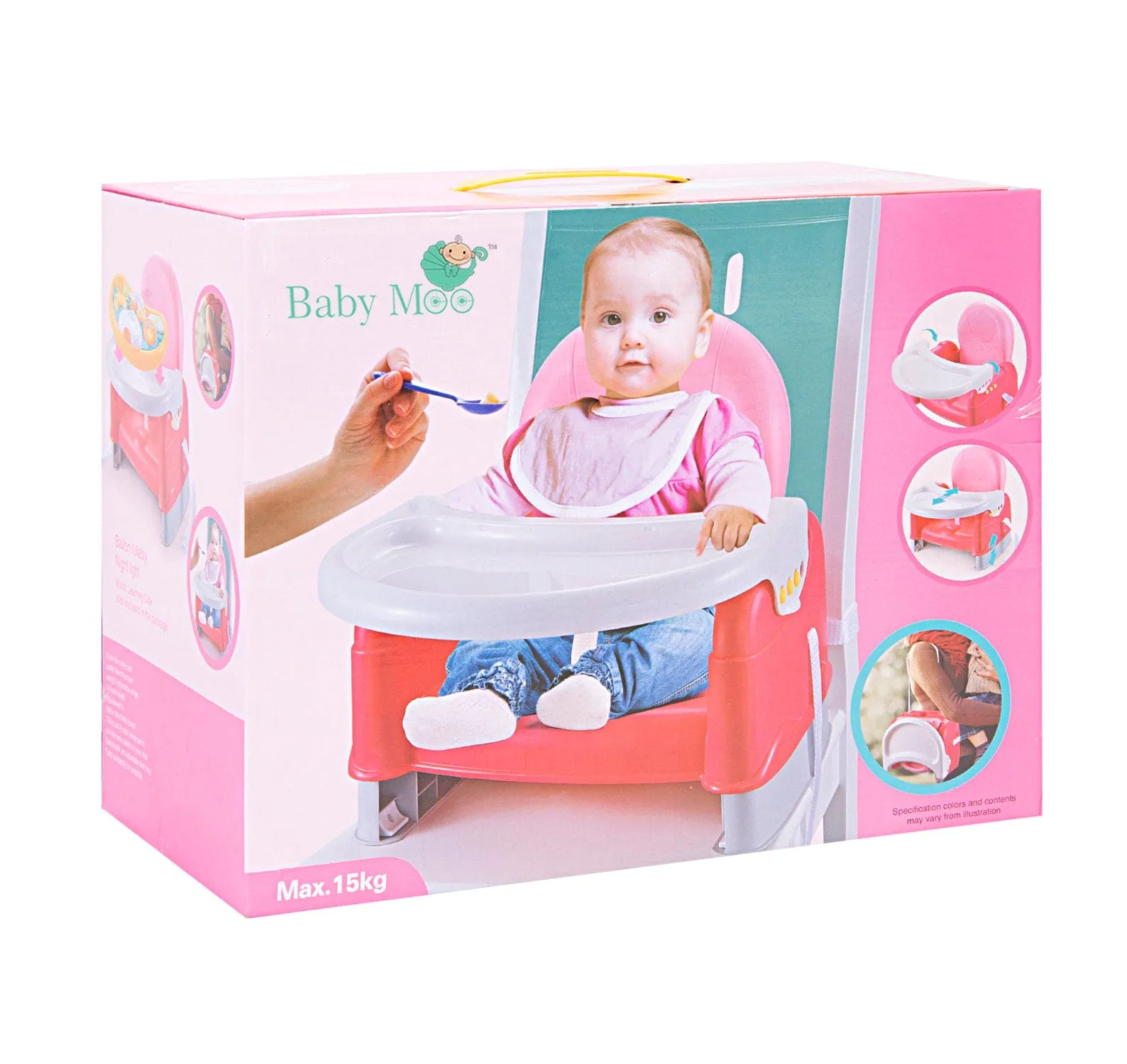 Foldable Feeding Booster Seat Adjustable Height And Food Tray Pink