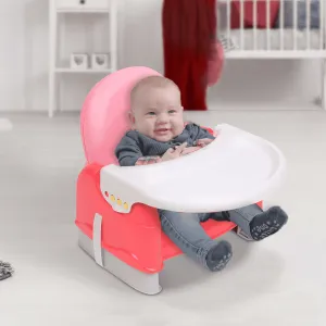Foldable Feeding Booster Seat Adjustable Height And Food Tray Pink