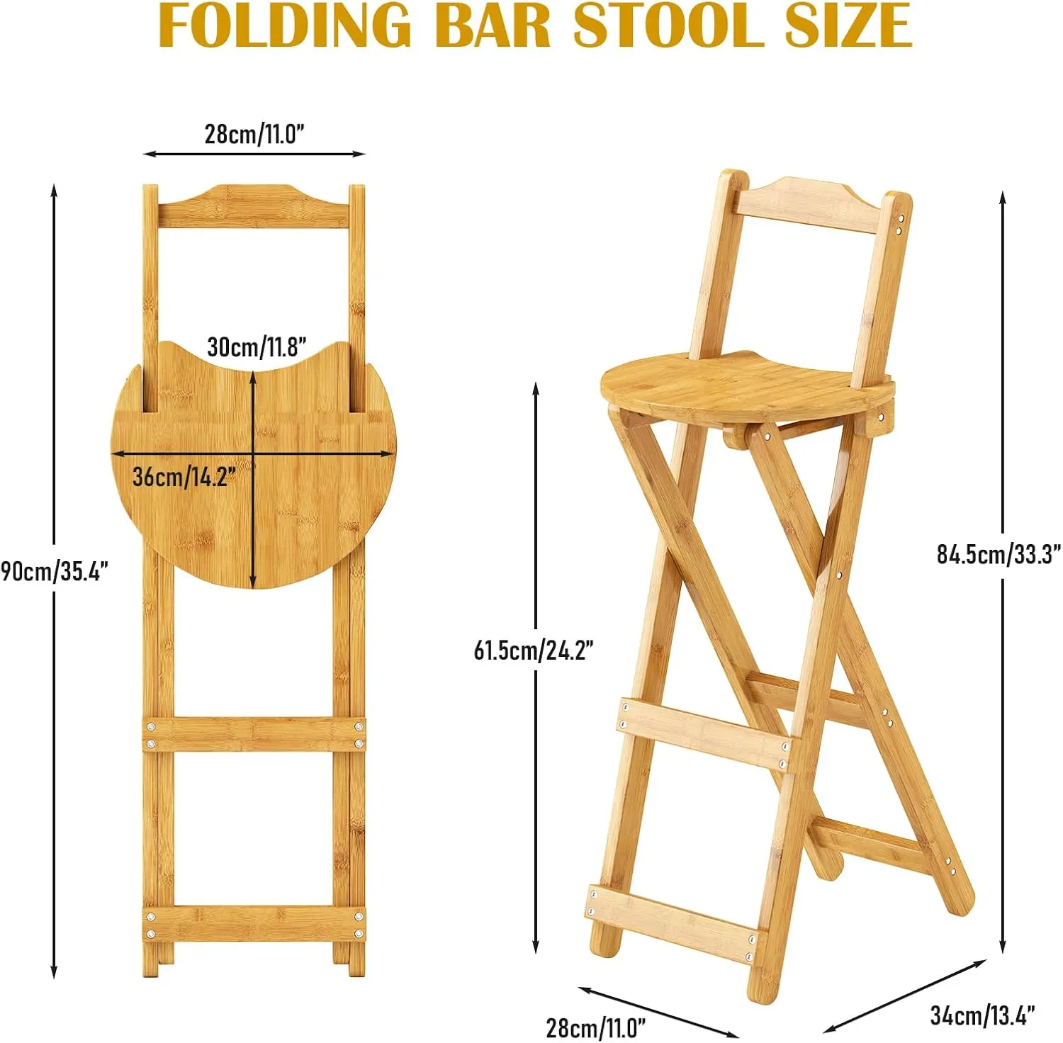 Folding Bar Stool with Backrest Portable Tall Folding Stool Chair, Kitchen Island Breakfast Wood Color Bar Chair, Counter Height Stool with Back, Camping Assembled - 1 Set