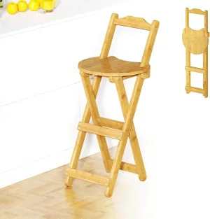 Folding Bar Stool with Backrest Portable Tall Folding Stool Chair, Kitchen Island Breakfast Wood Color Bar Chair, Counter Height Stool with Back, Camping Assembled - 1 Set
