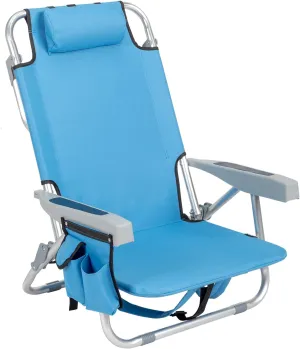 Folding Camping Chair with Adjustable Backrest and Cup Holder,Portable Backpack Outdoor Recliner Patio Lounge Chair with Headrest, Heavy Duty Steel Frame Support 350 LBS (Blue)