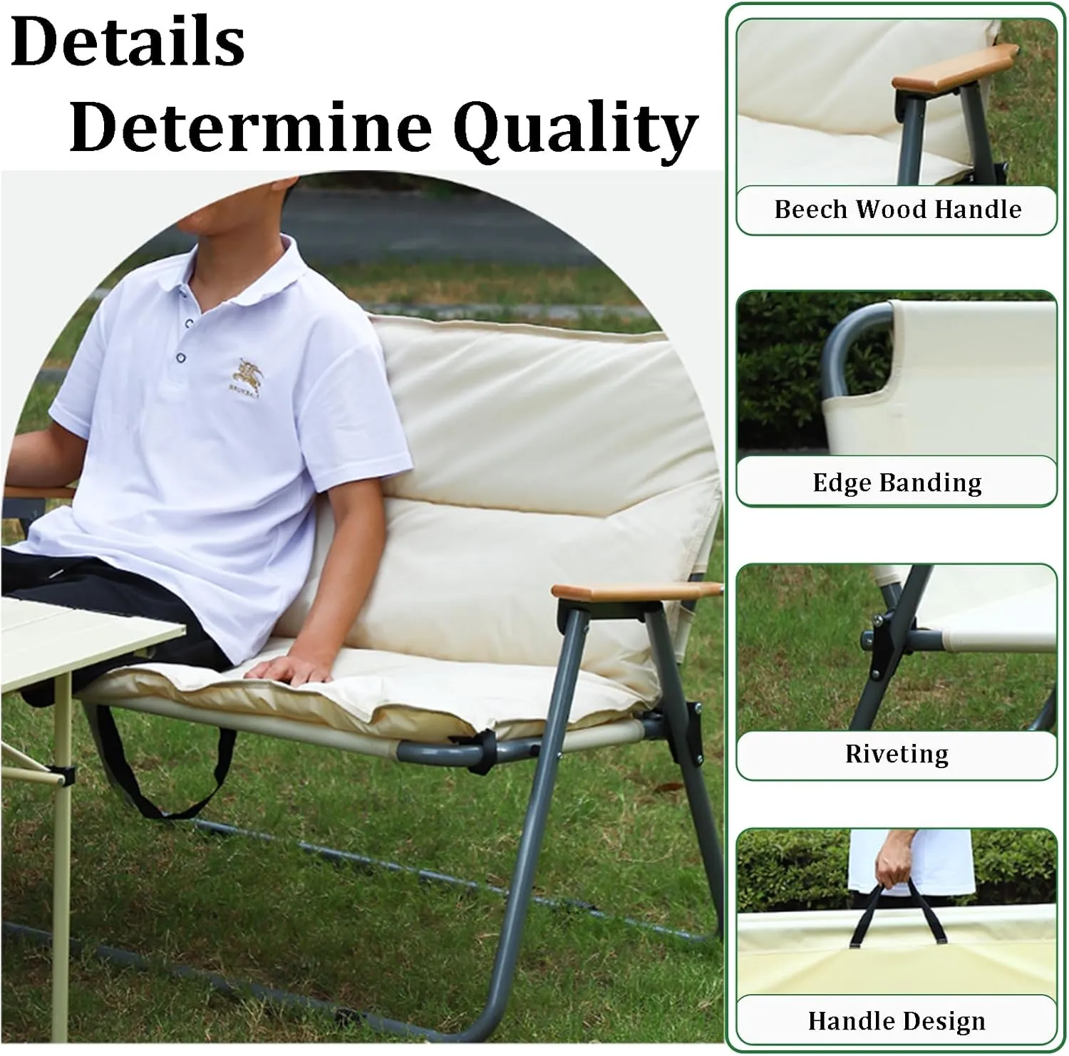 Folding Camping Chairs for Adults with Seat Cushion for Outdoor Camp with Portable Carrying Handle Support 300lbs for Beach, Travel, Outside Camping, Hiking White