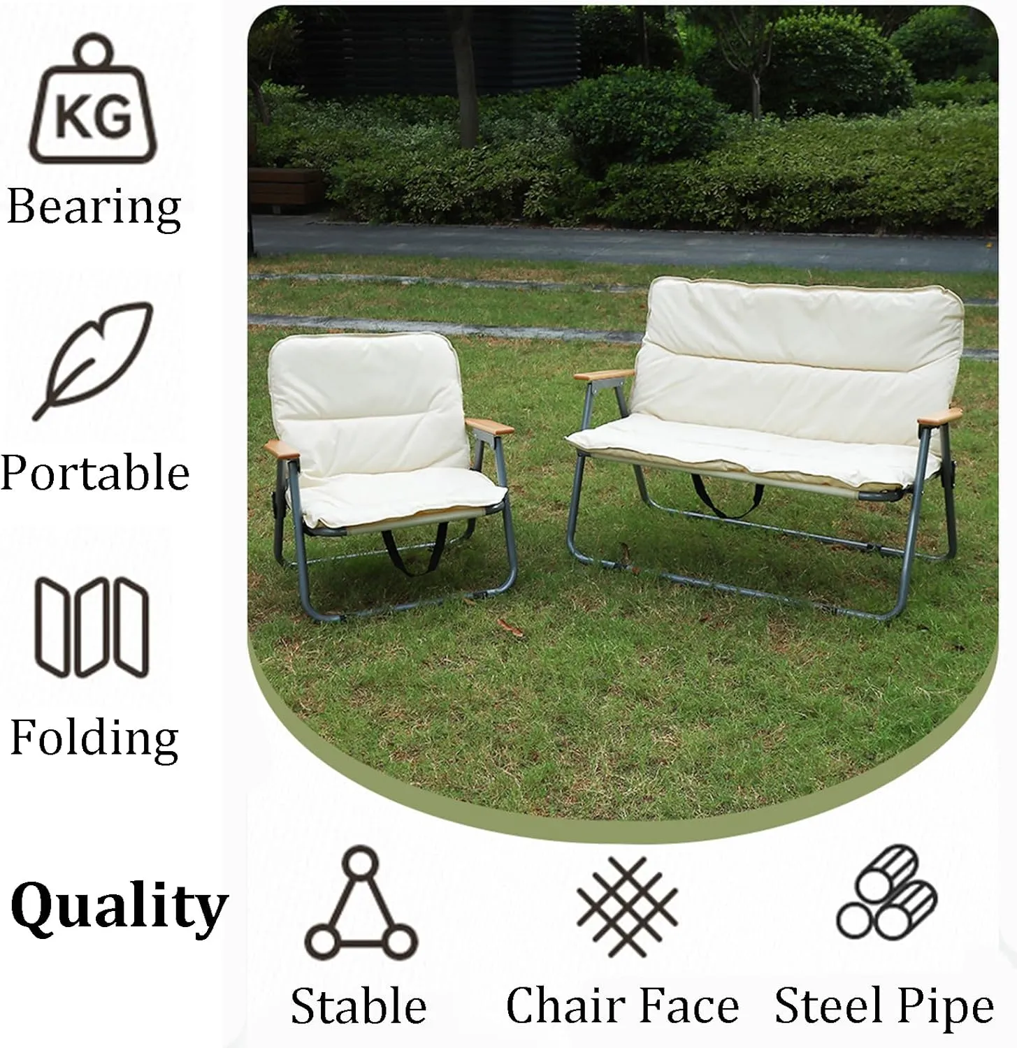 Folding Camping Chairs for Adults with Seat Cushion for Outdoor Camp with Portable Carrying Handle Support 300lbs for Beach, Travel, Outside Camping, Hiking White