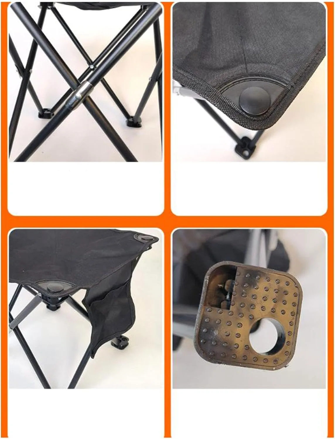 Folding Camping Stool Footstool Multipurpose with Side Pocket Small Foldable Chair for Park Outdoor Camping Travel Picnic, Black, 33cmx33cmx32cm