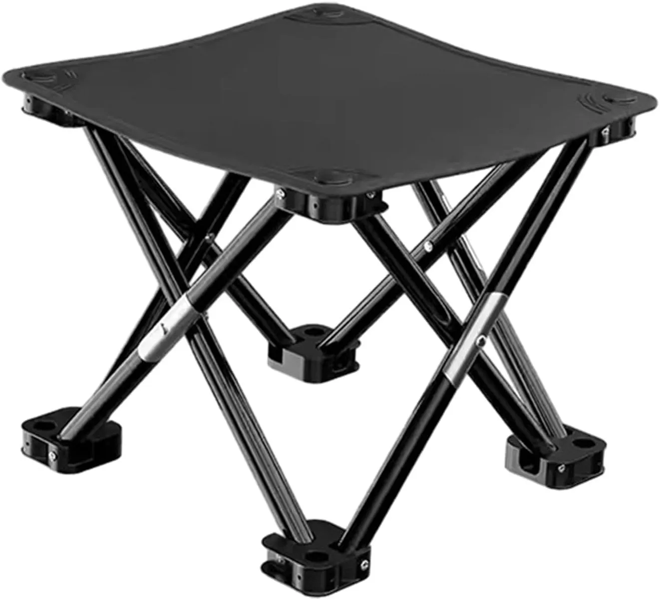 Folding Camping Stool Footstool Multipurpose with Side Pocket Small Foldable Chair for Park Outdoor Camping Travel Picnic, Black, 33cmx33cmx32cm