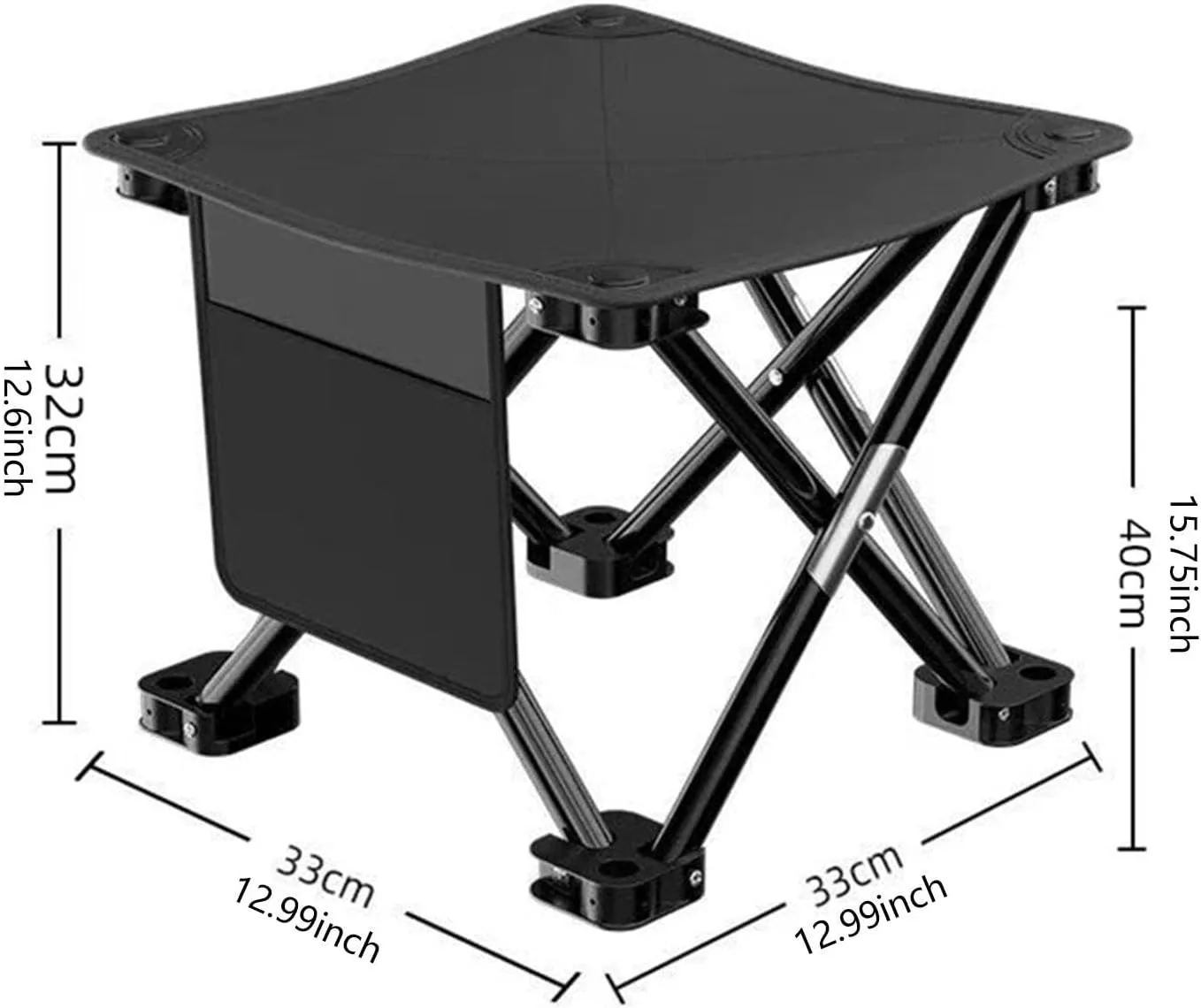 Folding Camping Stool Footstool Multipurpose with Side Pocket Small Foldable Chair for Park Outdoor Camping Travel Picnic, Black, 33cmx33cmx32cm