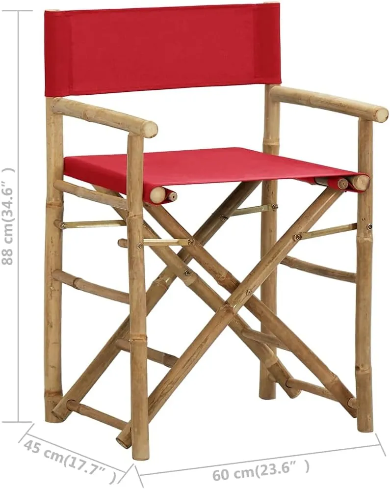 Folding Director's Chairs 2 Pack Red Bamboo and Fabric Outdoor Patio Furniture for Camping Beach Poolside Lounge