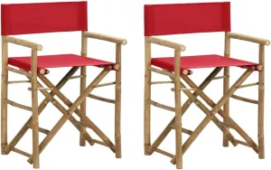 Folding Director's Chairs 2 Pack Red Bamboo and Fabric Outdoor Patio Furniture for Camping Beach Poolside Lounge