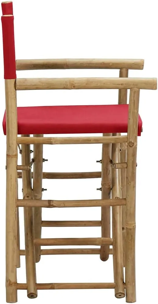 Folding Director's Chairs 2 Pack Red Bamboo and Fabric Outdoor Patio Furniture for Camping Beach Poolside Lounge