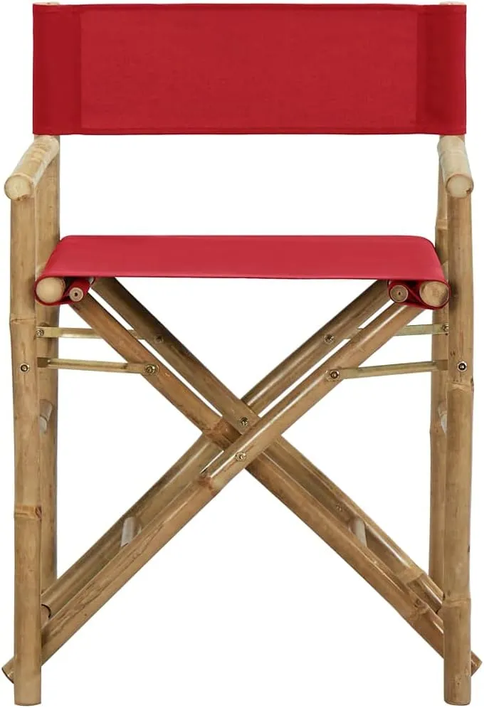 Folding Director's Chairs 2 Pack Red Bamboo and Fabric Outdoor Patio Furniture for Camping Beach Poolside Lounge