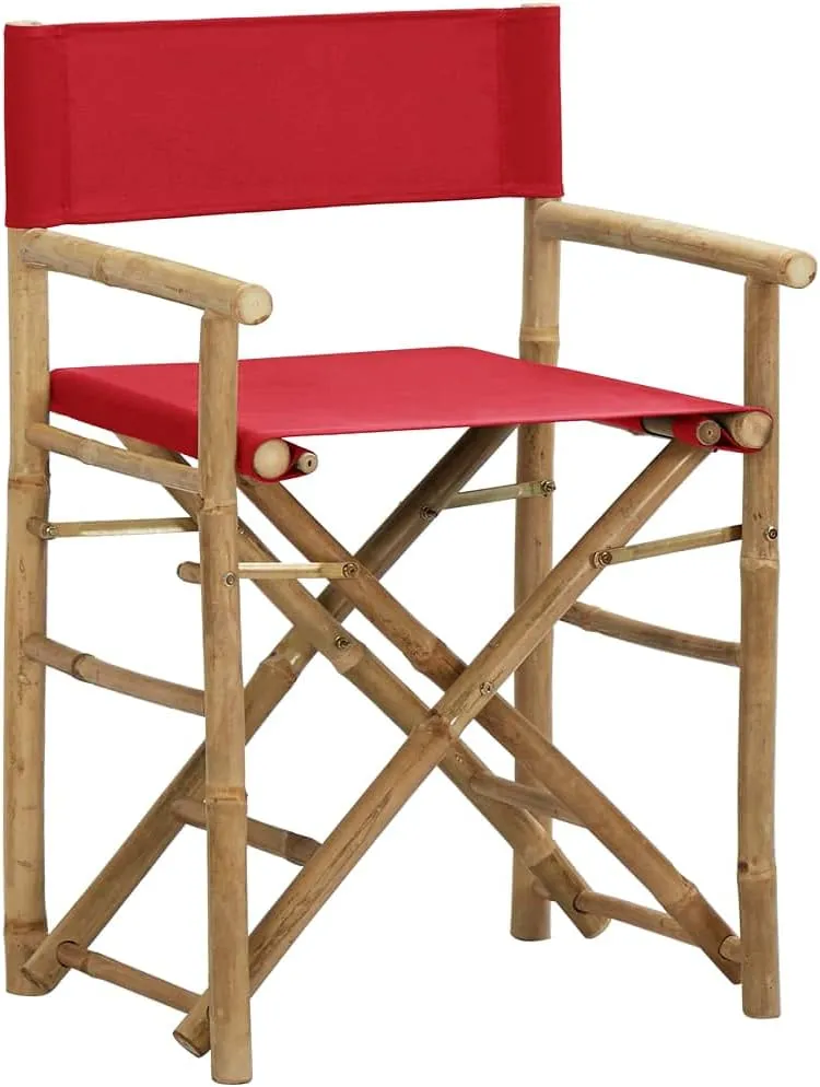 Folding Director's Chairs 2 Pack Red Bamboo and Fabric Outdoor Patio Furniture for Camping Beach Poolside Lounge