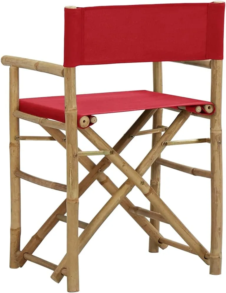 Folding Director's Chairs 2 Pack Red Bamboo and Fabric Outdoor Patio Furniture for Camping Beach Poolside Lounge