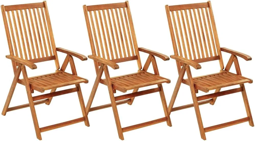 Folding Patio Chairs 3 pcs with Cushions Solid Acacia Wood Outdoor Dining Lounge Chairs Garden Furniture Adjustable Reclining Outdoor Chairs for Patio, Terrace, and Garden
