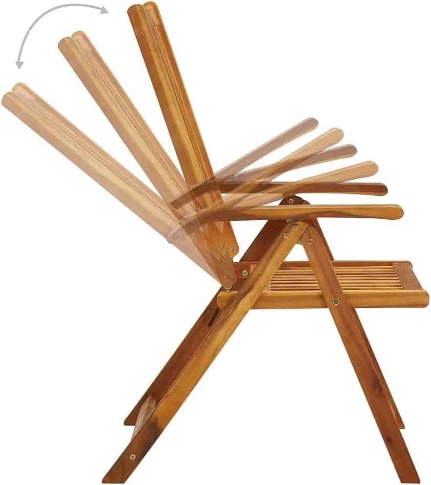 Folding Patio Chairs 3 pcs with Cushions Solid Acacia Wood Outdoor Dining Lounge Chairs Garden Furniture Adjustable Reclining Outdoor Chairs for Patio, Terrace, and Garden