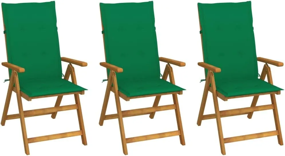 Folding Patio Chairs 3 pcs with Cushions Solid Acacia Wood Outdoor Dining Lounge Chairs Garden Furniture Adjustable Reclining Outdoor Chairs for Patio, Terrace, and Garden