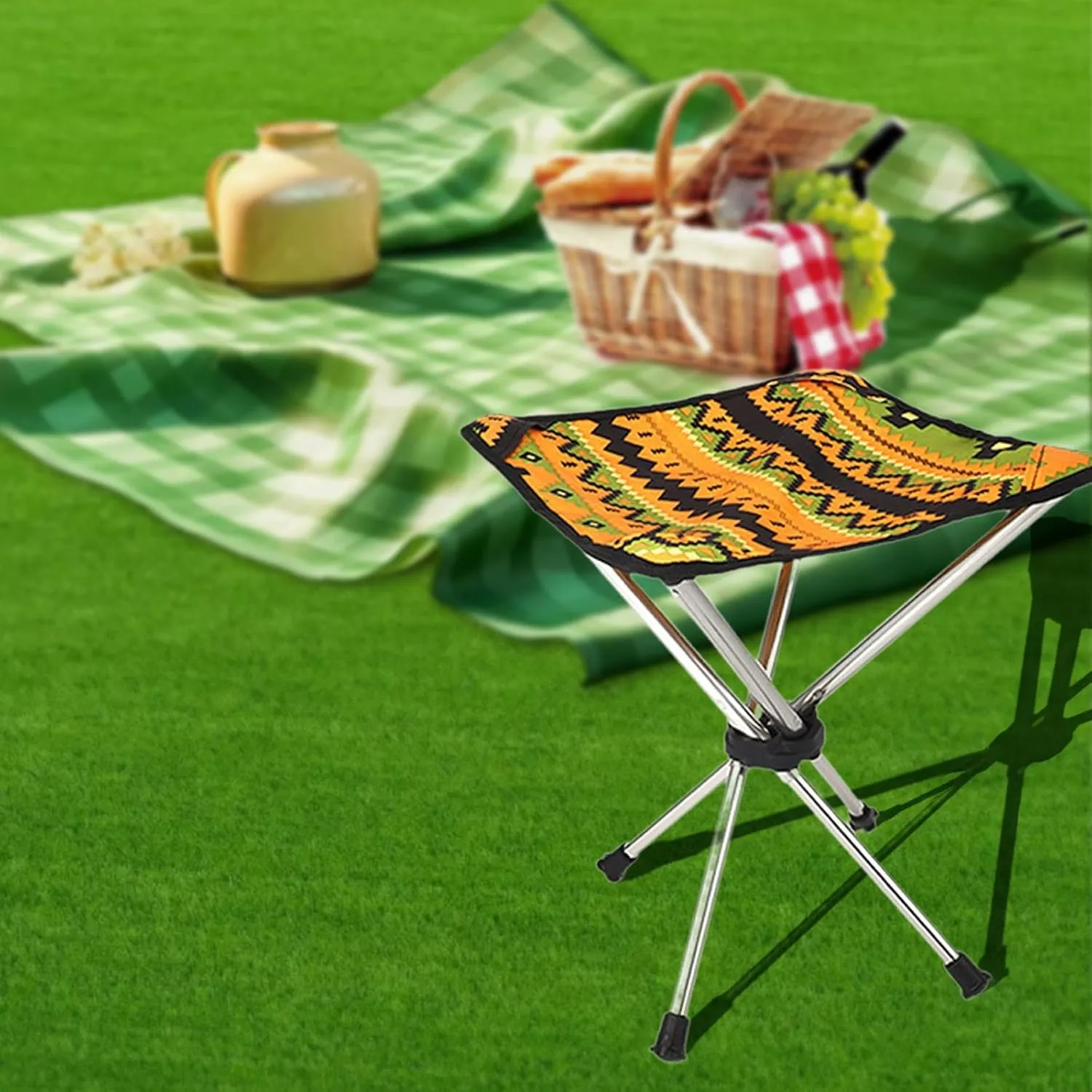 Folding Stool Camping Stool Lightweight Compact Fishing Chair Footrest Seat for Traveling Walking Hiking Patio Beach Fishing, Orange