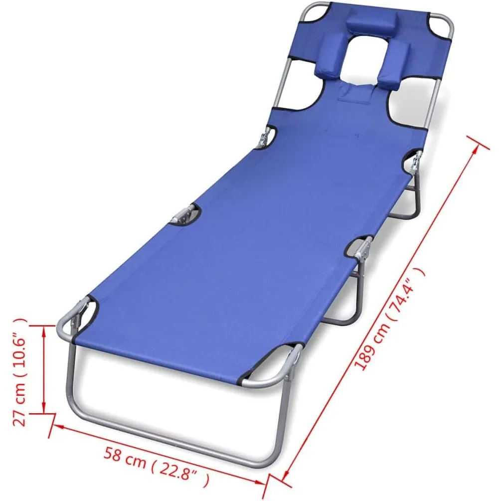 Folding Sun Lounger with Head Cushion and Adjustable Backrest Blue