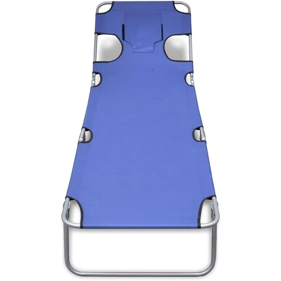 Folding Sun Lounger with Head Cushion and Adjustable Backrest Blue