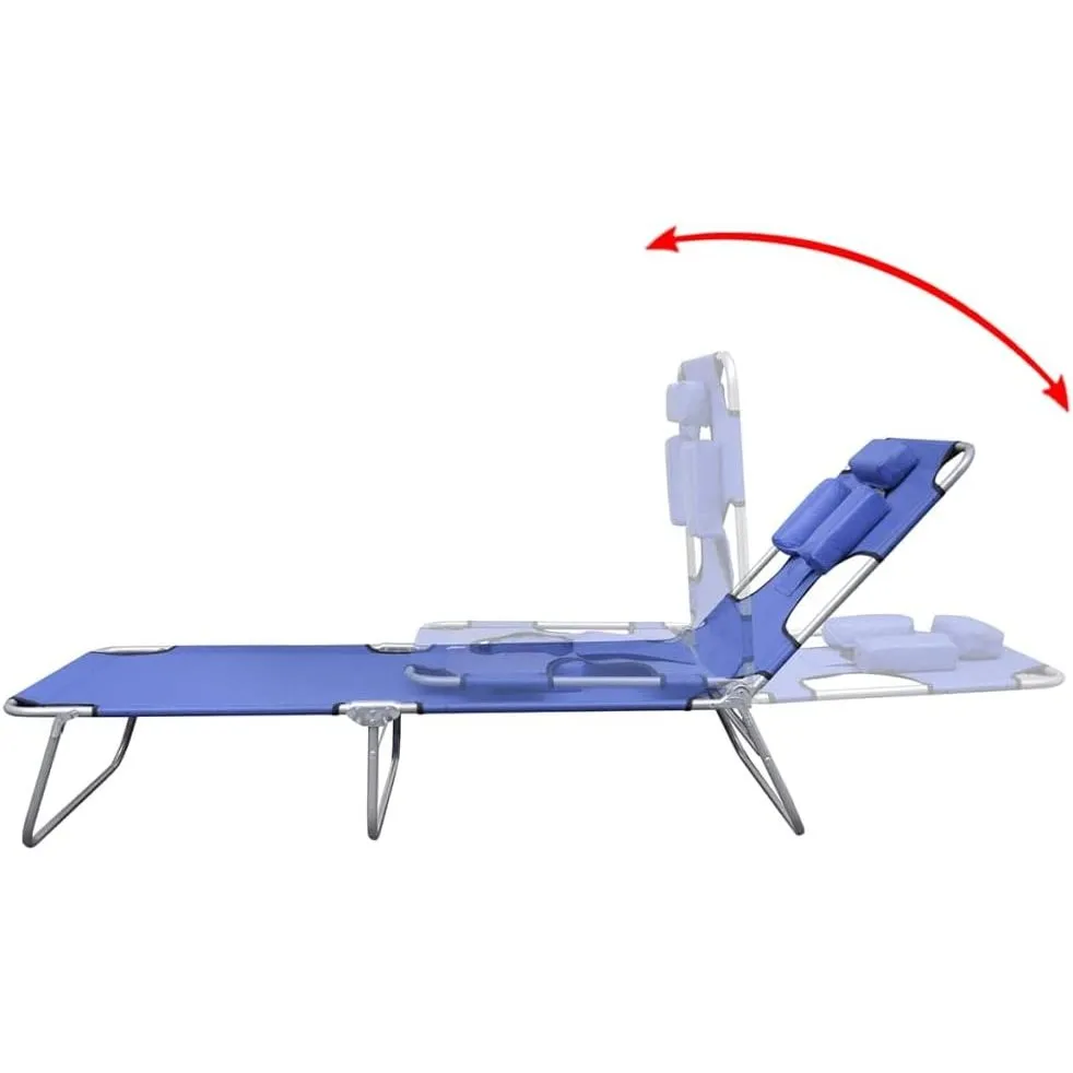 Folding Sun Lounger with Head Cushion and Adjustable Backrest Blue