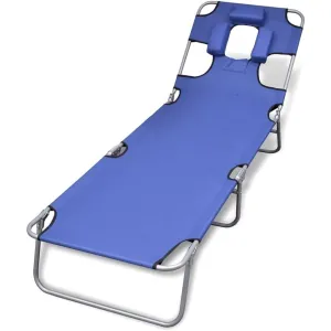 Folding Sun Lounger with Head Cushion and Adjustable Backrest Blue
