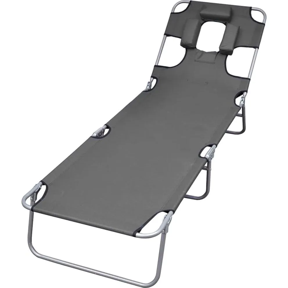 Folding Sun Lounger with Head Cushion and Adjustable Backrest Blue