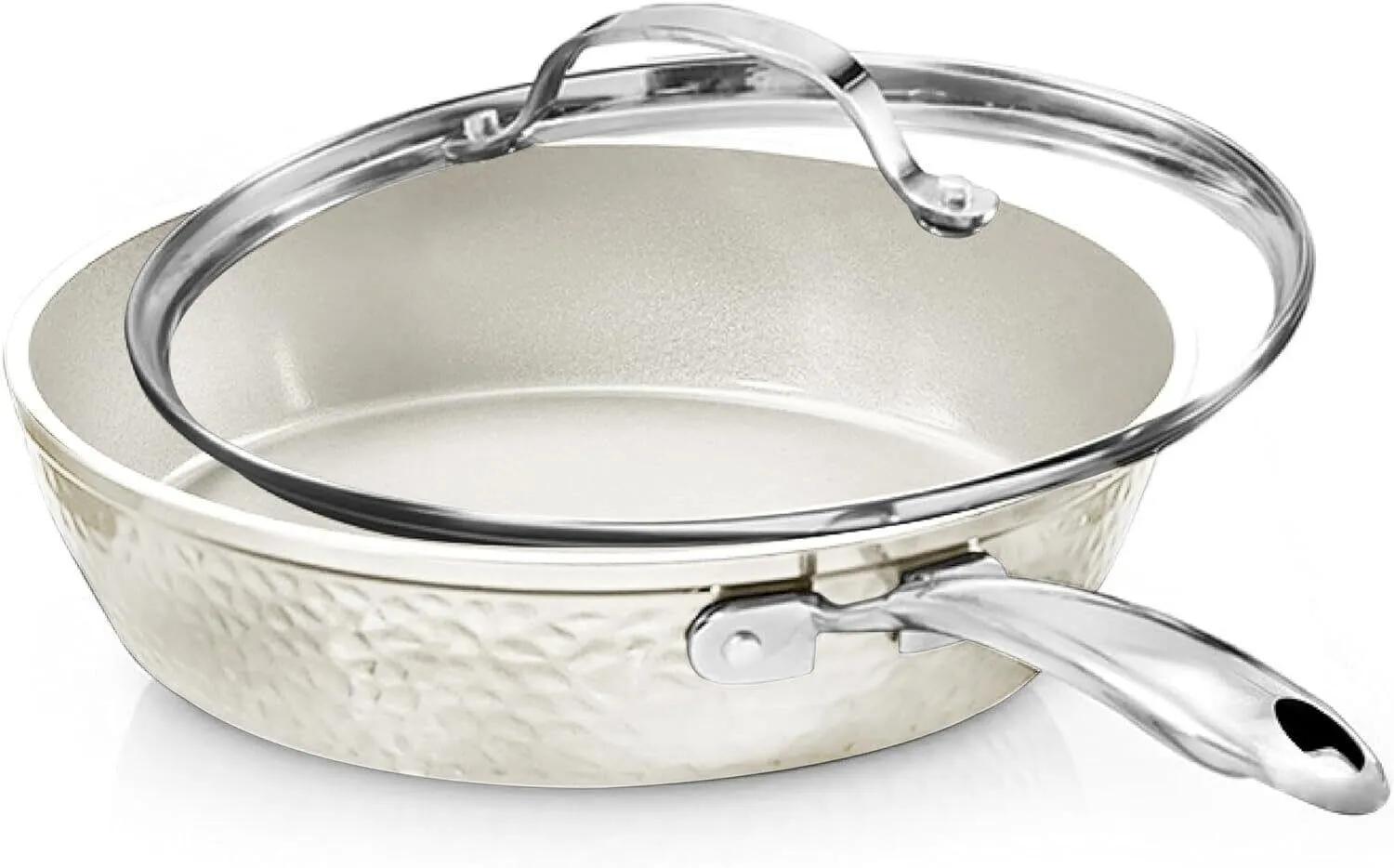 For Gotham Steel Hammered Cream 10'' Ultra Ceramic Nonstick Fry Pan with Lid