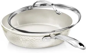 For Gotham Steel Hammered Cream 10'' Ultra Ceramic Nonstick Fry Pan with Lid