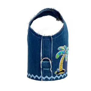 Frayed Denim Blue Palm Tree Dog Vest Harness