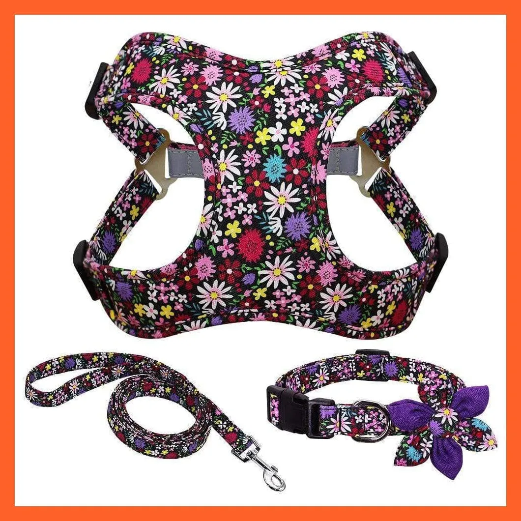 French Bulldog Harness Leash And Collar Set | Printed Dog Harness Vest Leash Collar Set
