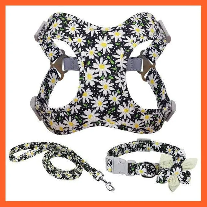 French Bulldog Harness Leash And Collar Set | Printed Dog Harness Vest Leash Collar Set