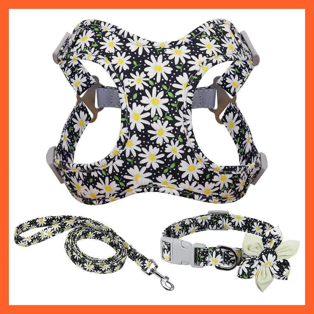 French Bulldog Harness Leash And Collar Set | Printed Dog Harness Vest Leash Collar Set