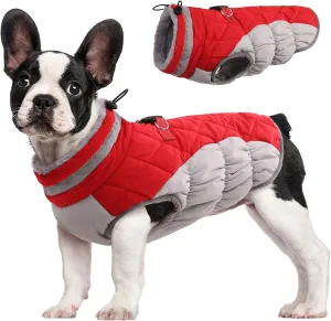 FUAMEY Dog Coat - Warm Winter Jacket with Padded Fleece, Reflective, Waterproof & Windproof, Built-in Harness, Red, Medium