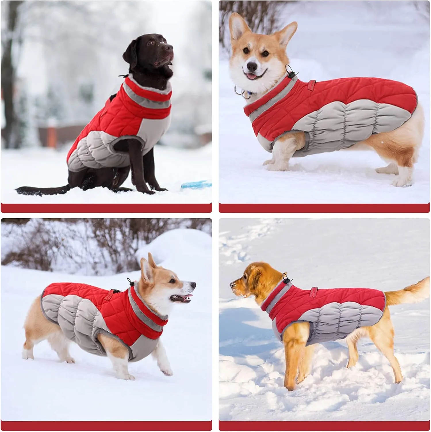 FUAMEY Dog Coat - Warm Winter Jacket with Padded Fleece, Reflective, Waterproof & Windproof, Built-in Harness, Red, Medium