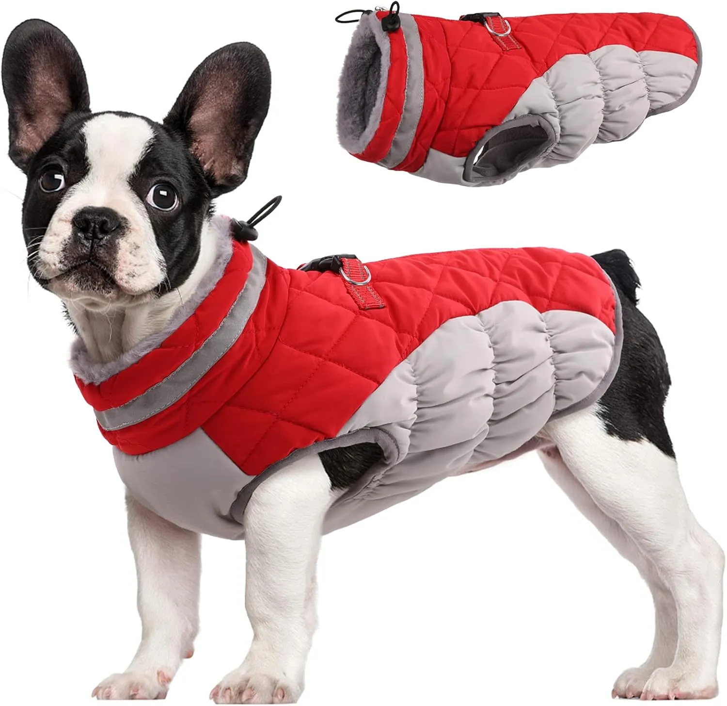 FUAMEY Dog Coat - Warm Winter Jacket with Padded Fleece, Reflective, Waterproof & Windproof, Built-in Harness, Red, Medium