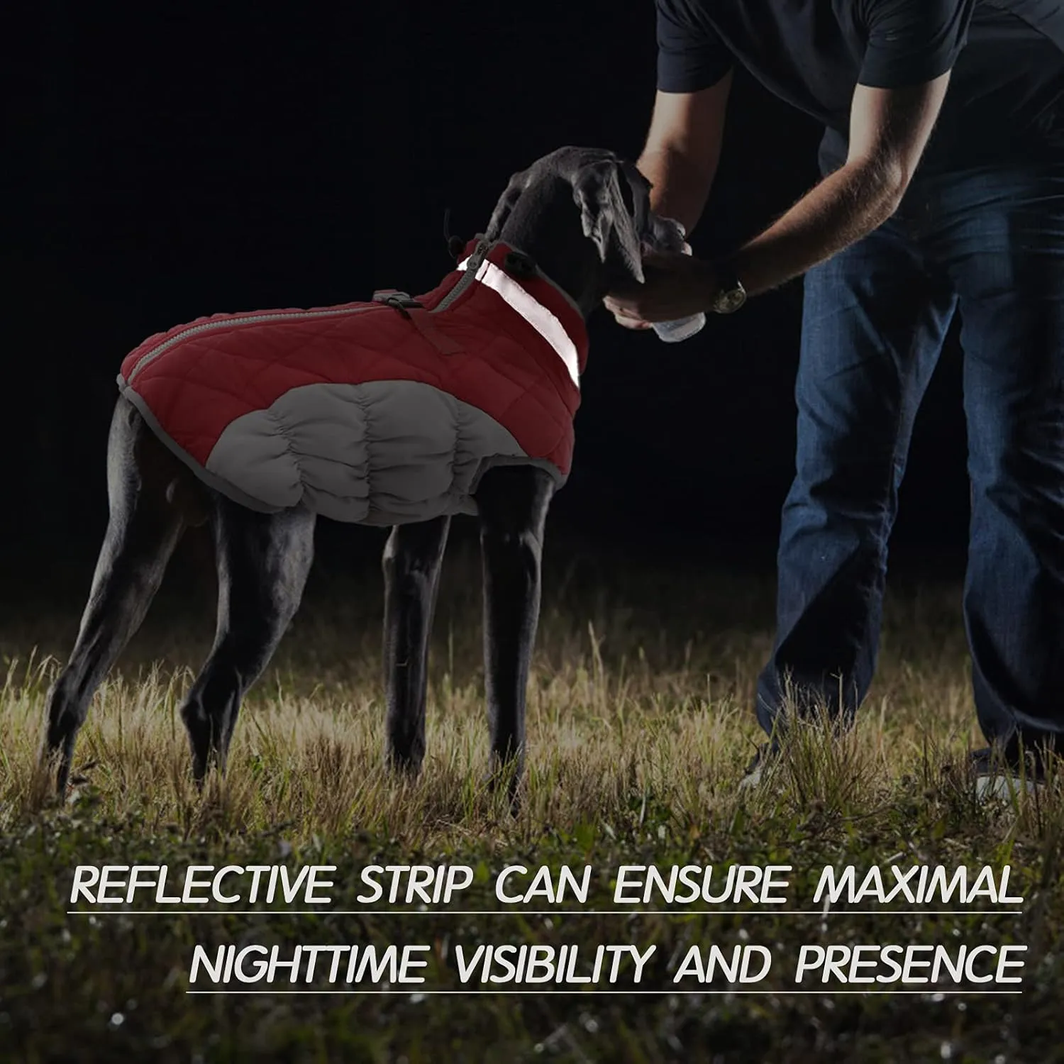 FUAMEY Dog Coat - Warm Winter Jacket with Padded Fleece, Reflective, Waterproof & Windproof, Built-in Harness, Red, Medium